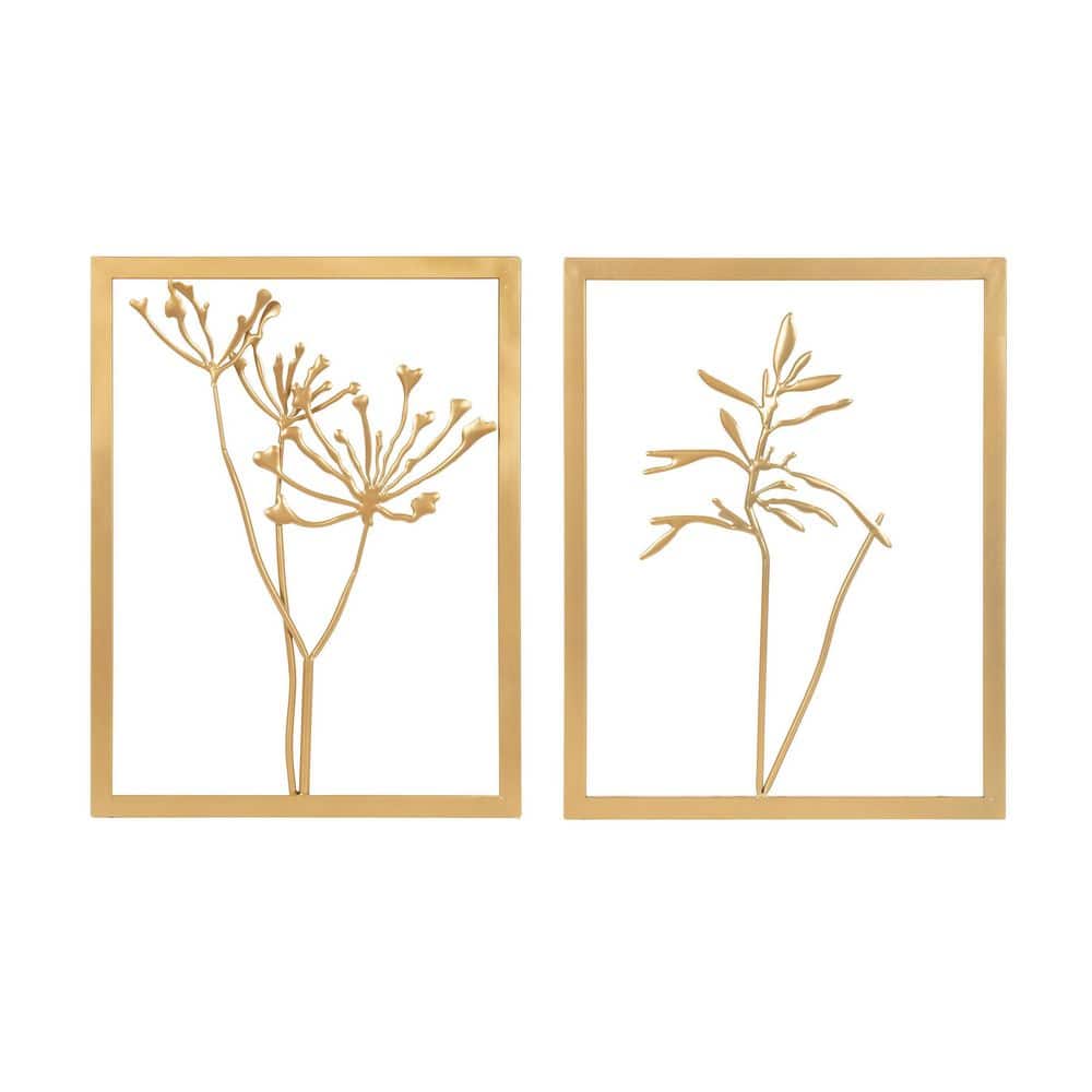 Gold Metal Framed Botanical Wall Art Set, 20 x 15 Inches