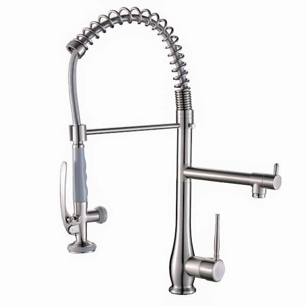 Brushed Nickel 22.8 in. H Pull Down Sprayer Kitchen Faucet with 360 ° Spout Swivel