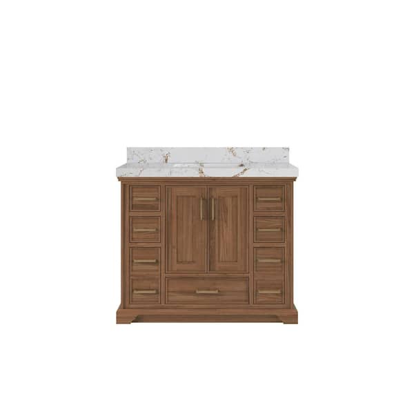 Willow Collections Charlotte Teak 42 in. W x 22 in. D x 36 in. H Single Sink Bath Vanity in Dark Natural with 2 in. Viola Gold Top