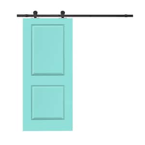 30 in. x 80 in. Mint Green Stained Composite MDF 2-Panel Interior Sliding Barn Door with Hardware Kit