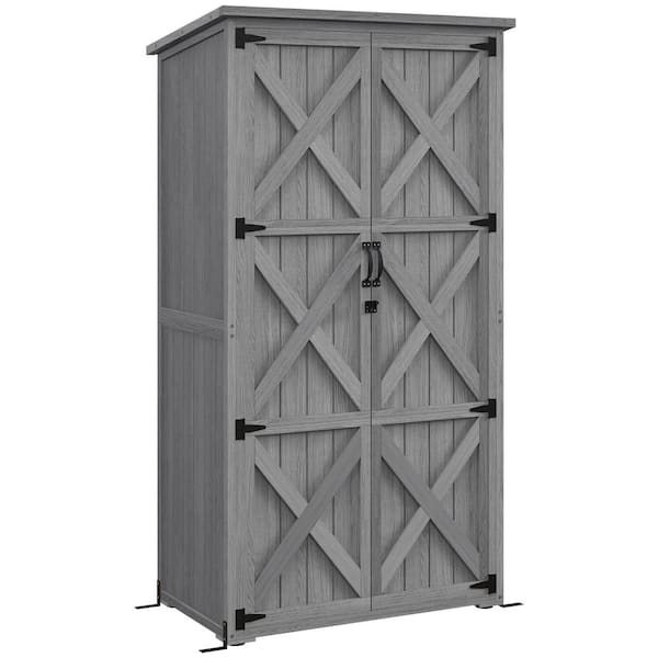 Outsunny 3 ft. W x 5 ft. D Wood Tool Shed with Shelves and Lockable ...