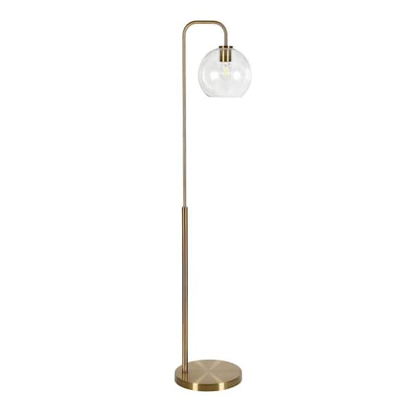 HomeRoots 62 in. Gold 1 1-Way (On/Off) Arc Floor Lamp for Living Room with Glass Round Shade