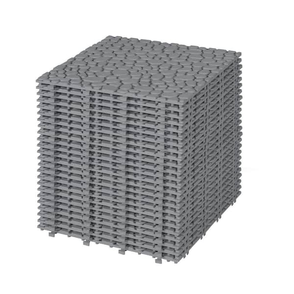 Misopily 12x12 in. Gray Interlocking Deck Tiles Plastic Waterproof Outdoor All-Weather Anti-Slip Pebble Stone Pattern (24-Pack)