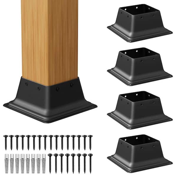 Afoxsos Steel Black Heavy Duty 4x4 Post Base Brackets Easy Installation Rust Protection (5-Pack)