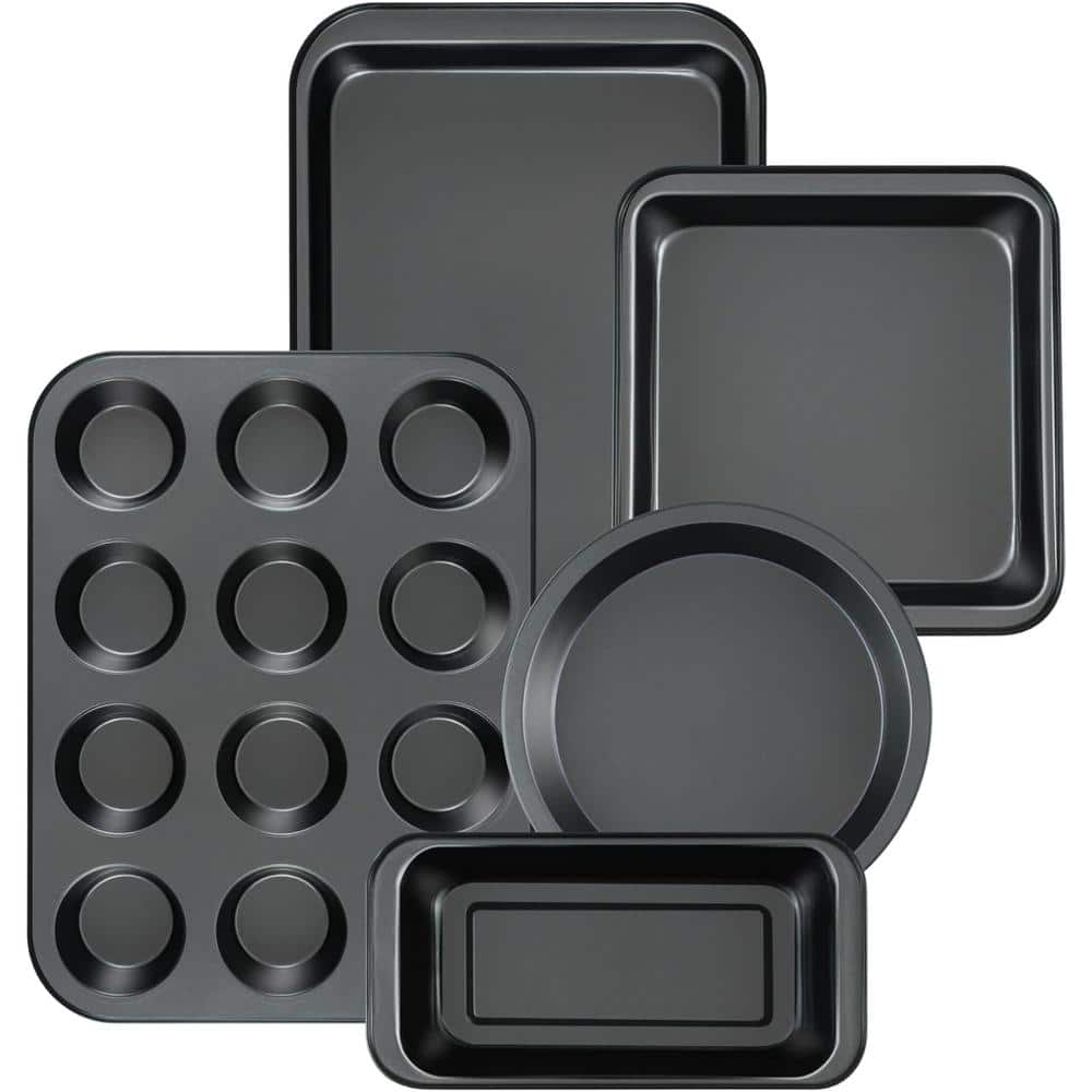 5-Piece Black Bakeware Set with Round/Square Cake Pan, Muffin Pan, Loaf Pan, Roast Pan, for Kitchen Cookware Sets price history on PriceWatchPro