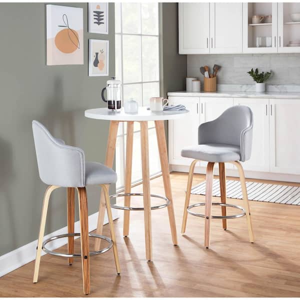 Ahoy Upholstered 37.75 in. Light Grey Fabric, Zebra Wood and Chrome Metal Fixed-Height Counter Stool (Set of 2)