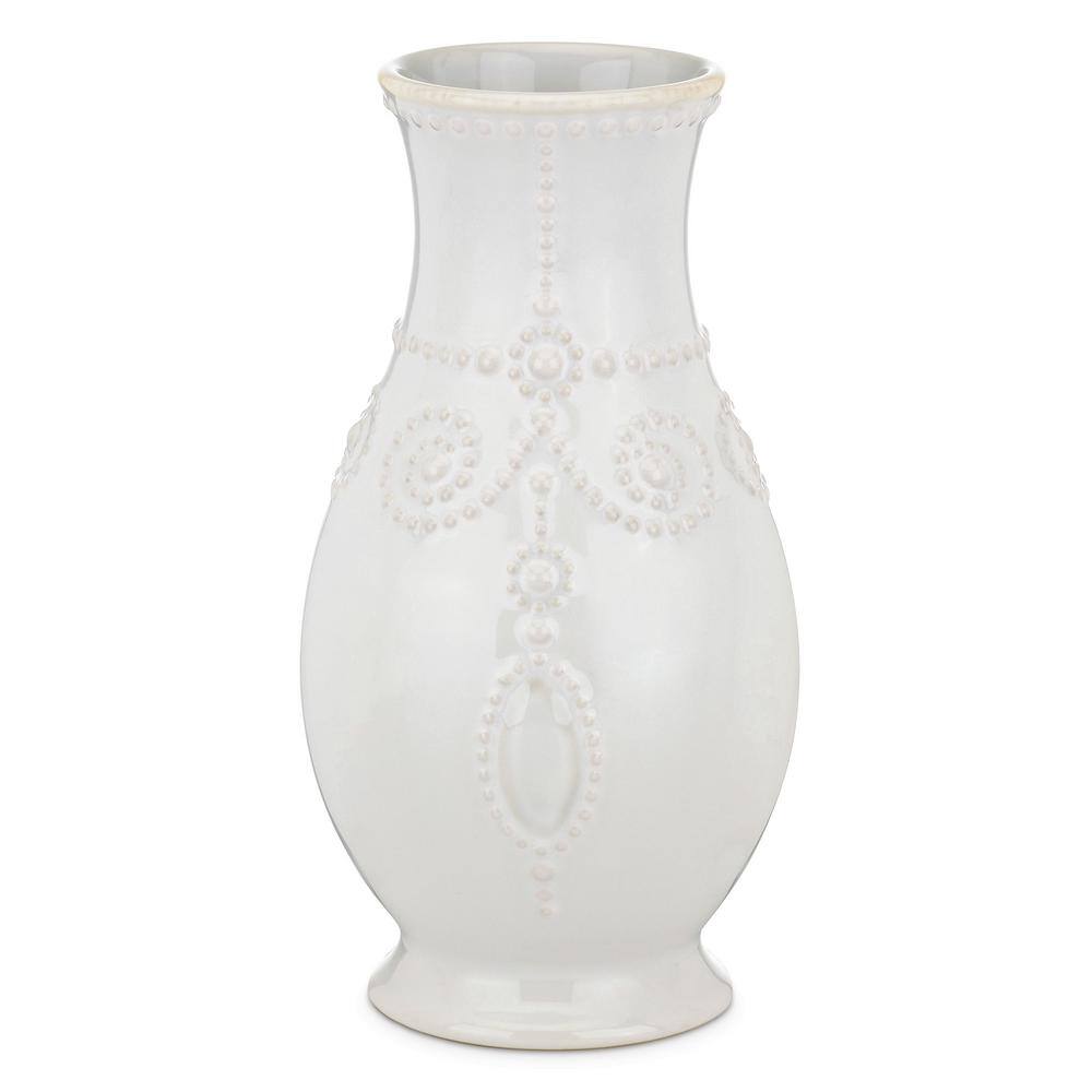 White Ceramic Fluted Table Vase with Embossed Design