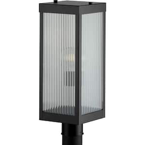 Felton Collection 1-Light Matte Black Clear Ribbed Glass Craftsman Outdoor Post Lantern Light