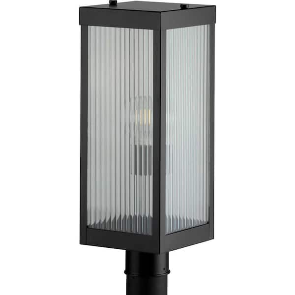 Progress Lighting Felton Collection 1-Light Matte Black Clear Ribbed Glass Craftsman Outdoor Post Lantern Light