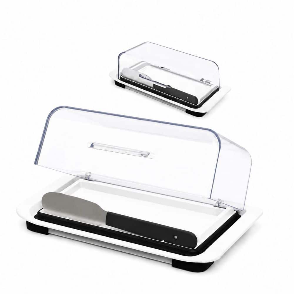 White Plastic Butter Dishes, Airtight Flip-Top Butter Dish with Lid and Built-In Knife Spreader, Plastic