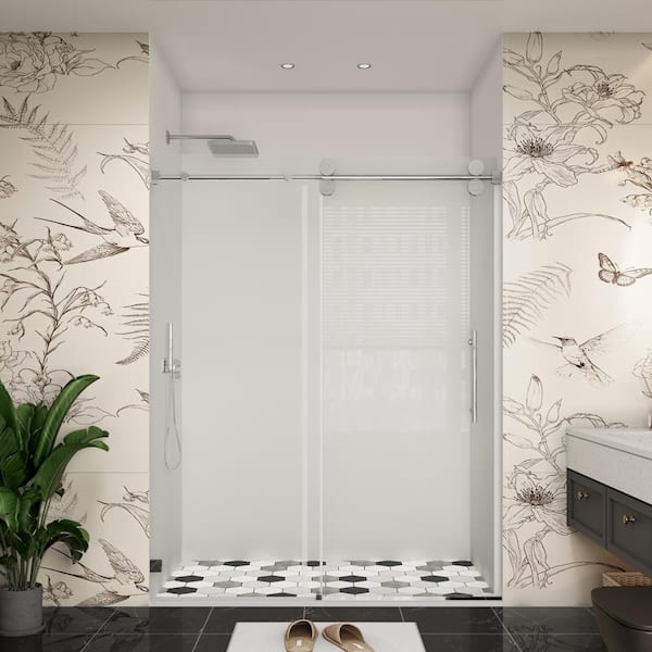 YINVANI 66 in. W x 76 in. H Single Sliding Frameless Bypass Shower Door in Chrome with Easy-Clean 3/8 in. Glass