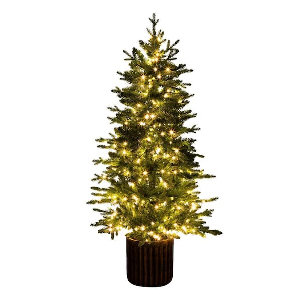 4.5 ft. Pre-Lit Artificial Christmas Tree in Decorative Planter with 60-Clear LED Lights