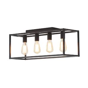 24 in. 4-Light Farmhouse Black Rectangle Cage Flush Mount with E26 Base for Bedroom Dining Room