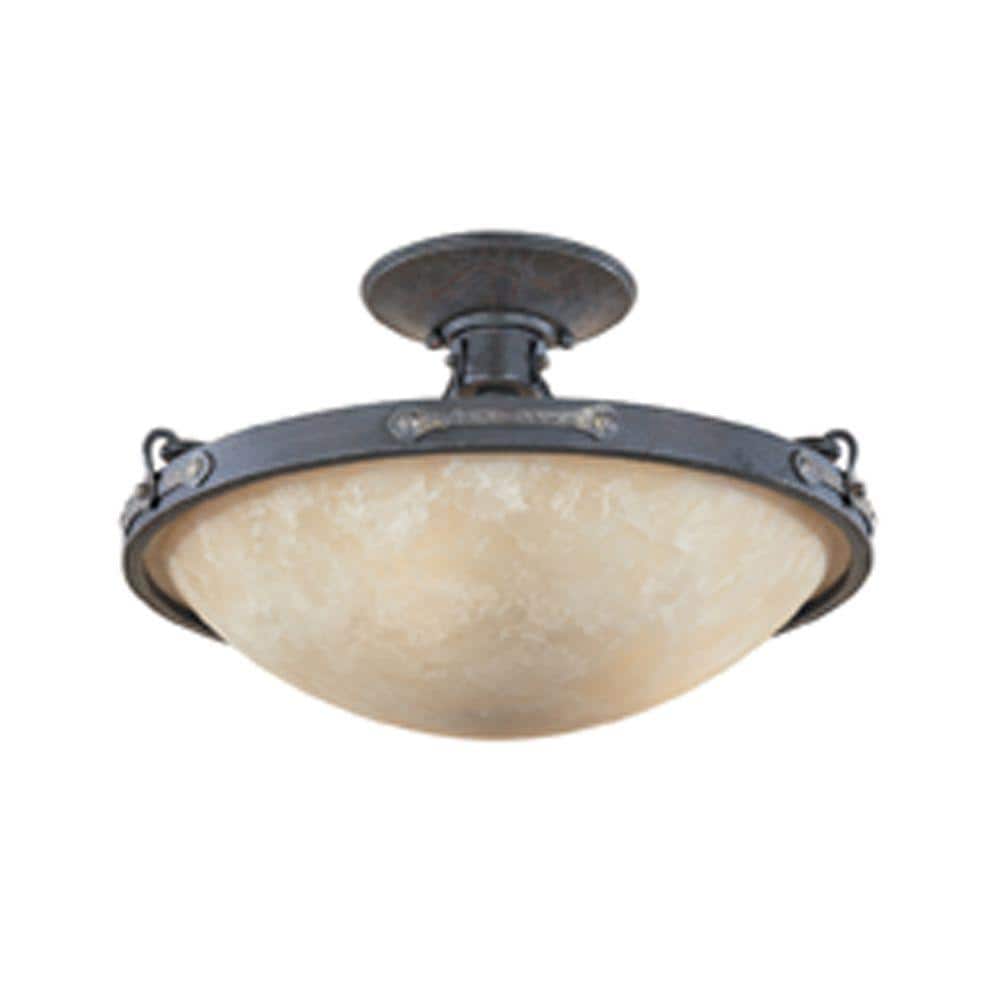 Austin 16.25'' Weathered Saddle Brass Bowl Semi-Flush Light