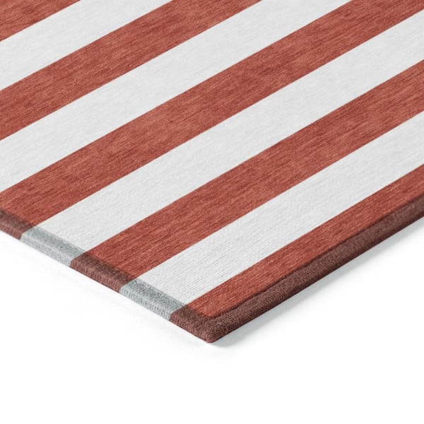 Red and White 9 ft. x 12 ft. Woven Striped Polyester Rectangle Indoor/Outdoor Area Rug