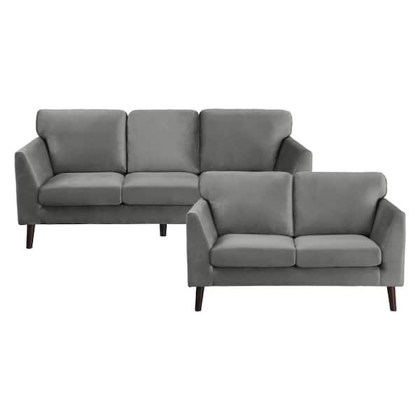 EVERGLADE HOME Mendon 139 in. W Square Arm Velvet Rectangle Sofa in Gray