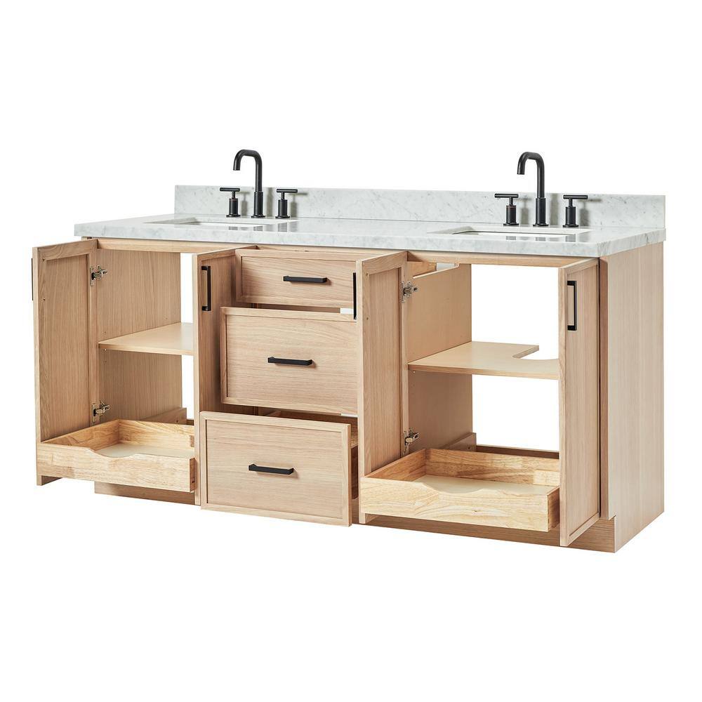 Kelly 73" White Oak Double Sink Vanity with Marble Top