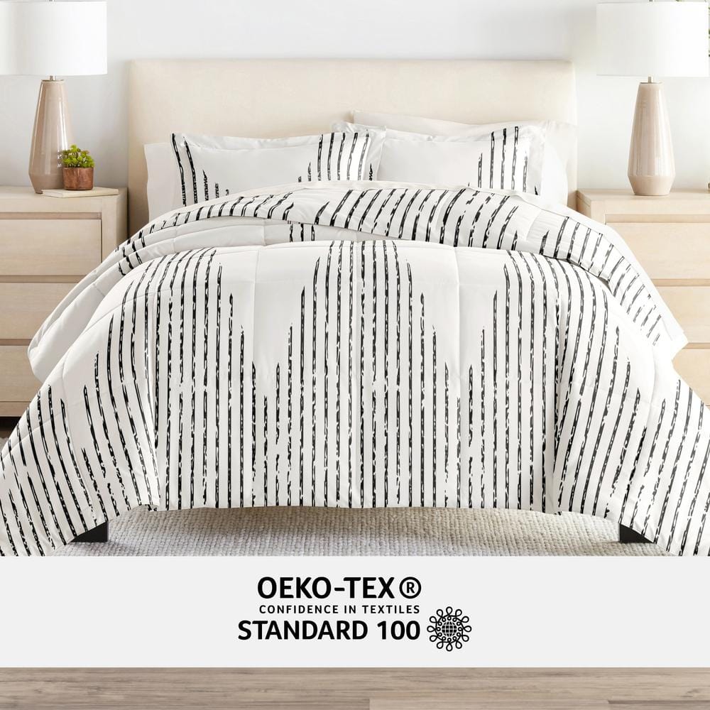 Twin Gray and White Microfiber Diamond Stripe Bedding Set