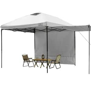 10 ft. x 10 ft. White Outdoor Pop-Up Canopy Tent with 2 sidewalls Silver-coated, 4 Sandbags, 8 Ropes and 1 Roller Bags