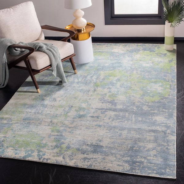 Mirage 8 ft. x 10 ft. Aqua/Green Marble Distressed Area Rug