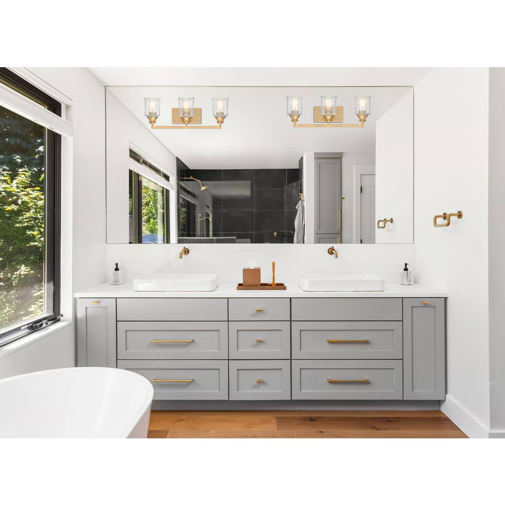 Hampton Warm Brass 3-Light Vanity with Crackle Glass Shades