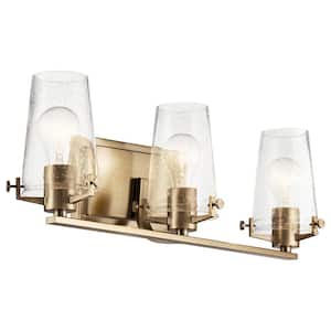 Alton 24 in. 3-Light Champagne Bronze Vintage Industrial Bathroom Vanity Light with Clear Seeded Glass