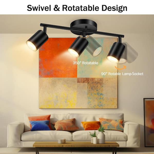 12 in. 3-Light Black Hardwired Track Lighting Kit with Gimbal Head