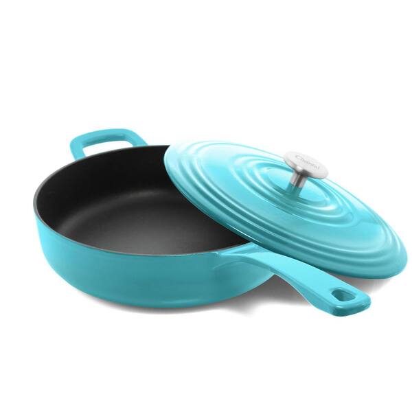 Chantal 4 Quart Round Cast Iron Saute Skillet with Lid ,Sea Blue