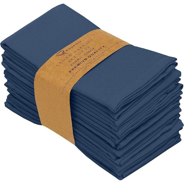 Afoxsos 18 in. x 18 in. Navy Blue Cotton Blend Table Cloth Napkin, Set of 12