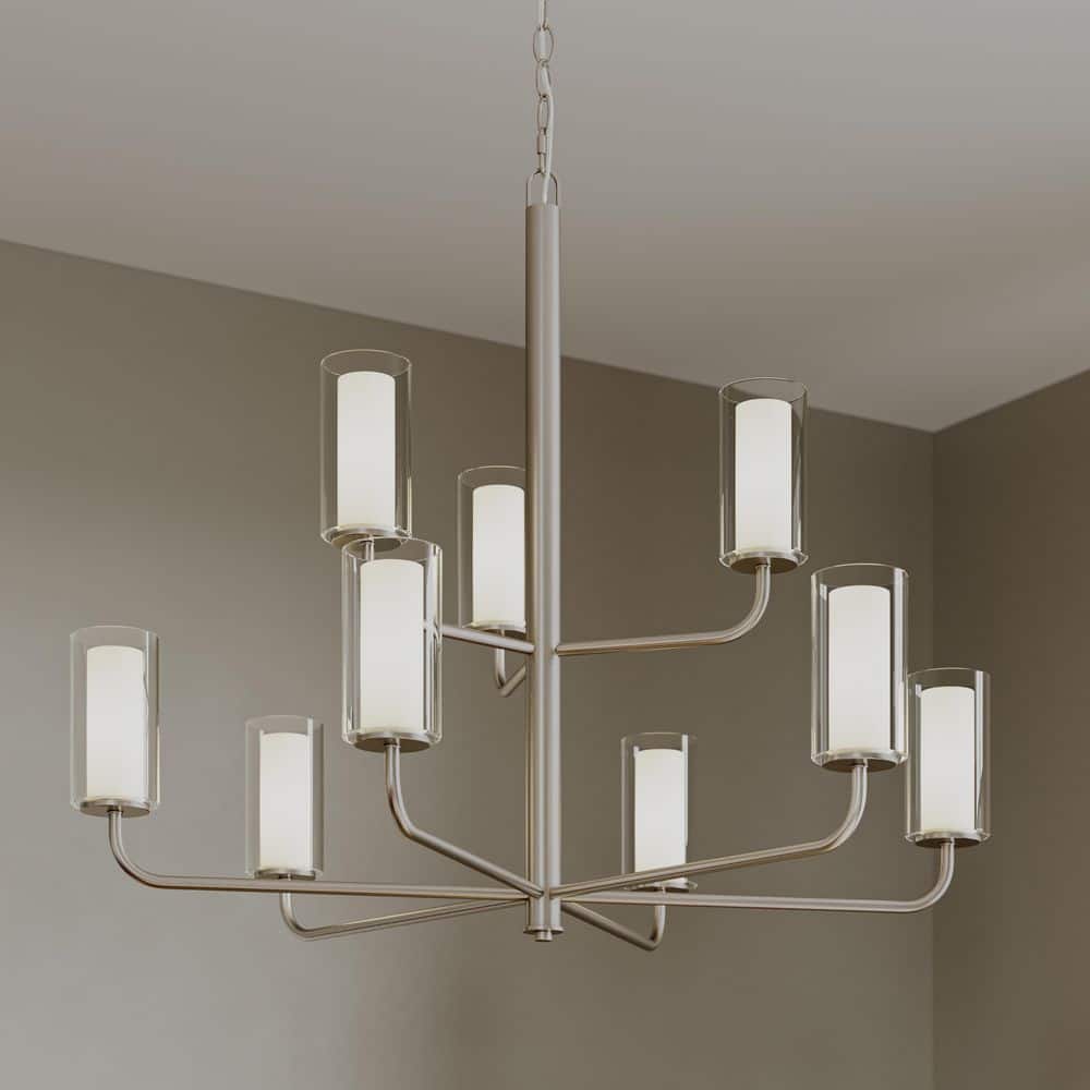Mack 60-Watt 9-Light 2-Tier Brushed Nickel Modern Traditional Chandelier with Layered Glass Shades price history on PriceWatchPro