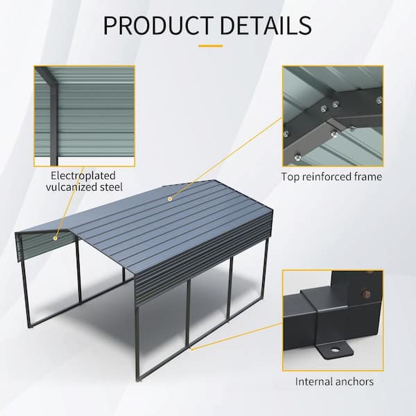 10 ft. D x 15 ft. W Heavy Duty Carport with Galvanized Steel Roof and Frame, Large Metal Garage with Reinfored Frame
