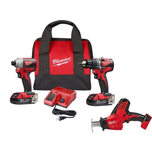 Milwaukee M18 18V Lithium-Ion Brushless Cordless Compact Drill/Impact Combo Kit (2-Tool) W/ HACKZALL Reciprocating Saw