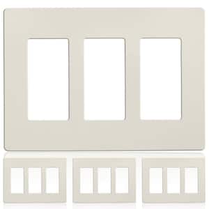 3-Gang Decorator Screwless Wall Plate, GFCI Outlet/Rocker Switch Cover, Three Gang, Light Almond, 4-Pack