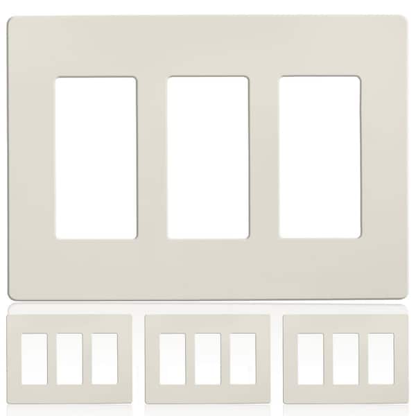 Faith 3-Gang Decorator Screwless Wall Plate, GFCI Outlet/Rocker Switch Cover, Three Gang, Light Almond, 4-Pack