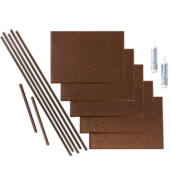 Hammered 18 in. x 24 in. Oil Rubbed Bronze Vinyl Decorative Wall Tile Backsplash 15 sq. ft. Kit