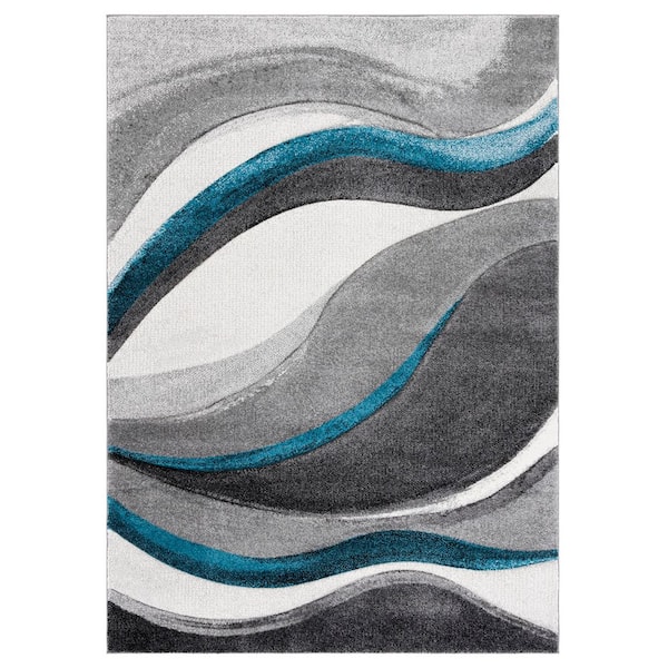 Hollywood 2 ft. x 3 ft. Gray/Turquoise Gradient Waves Area Rug