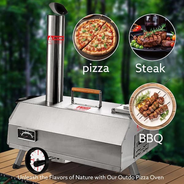 Semi-Automatic Portable 12 in. Hard Wood Pellet Stainless Steel Outdoor Pizza Oven in Silver with Pizza Peel, Carry Bag