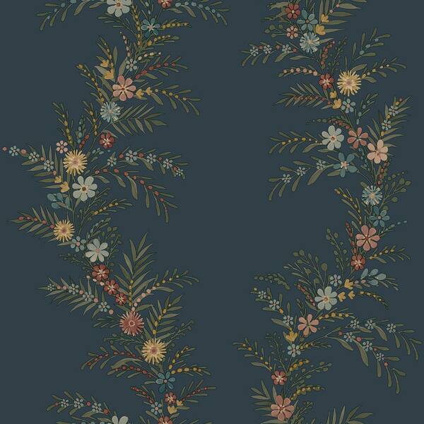 CHRIS LOVES JULIA 8 in. x 10 in. Posy Blue Midnight Vines Peel and Stick Wallpaper Sample