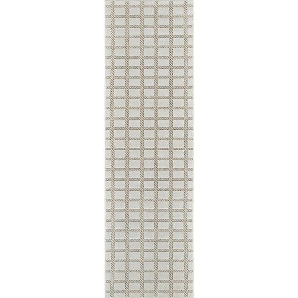Rug Branch Maise Beige Cream 2 ft. x 8 ft. Modern Checkered Indoor Outdoor Runner Rug