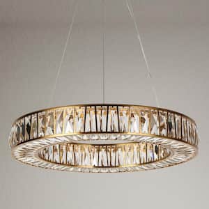Laycantonic 1-Light Dimmable Integrated LED Brass Chandelier with Crystal Accents