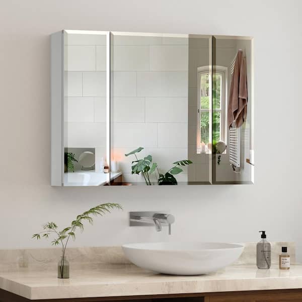 FAMYYT 36 in. W x 26 in. H Rectangular Aluminum Recessed/Surface Mount Medicine Cabinet with Mirror and Adjustable Shelves