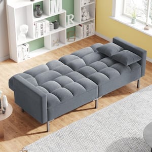 74.75 in. W Dark Gray Linen Upholstered Twin Size Sofa Bed with 2 Pillows