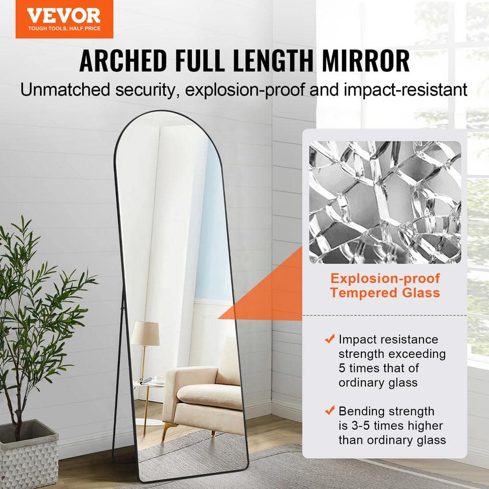 Arched Black Aluminum Full Length Mirror with Stand