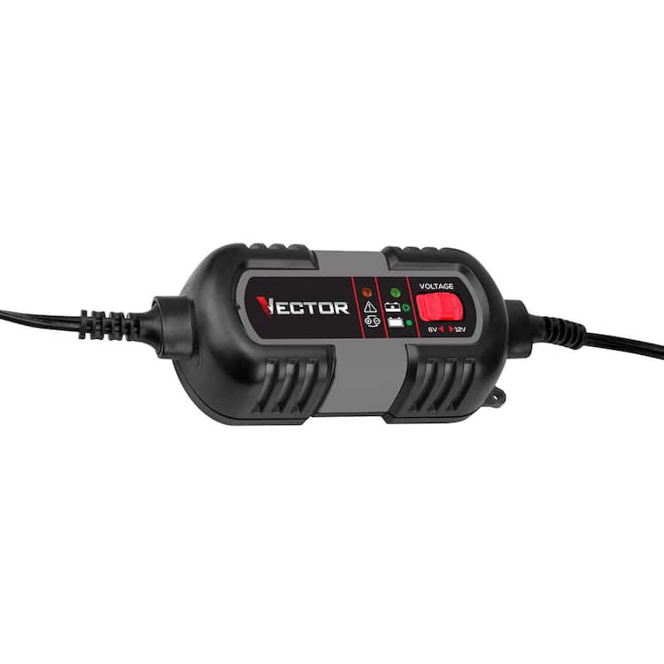 VECTOR 1.5 Amp Battery Charger, Battery Maintainer, Trickle Charger, 6V and 12V, Fully Automatic