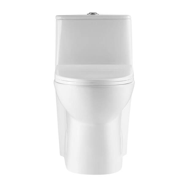 Dual Flush 1.1/1.6 GPF Elongated 1-Piece Toilet in Glossy White with 12 in. Rough-In Soft Close Seat