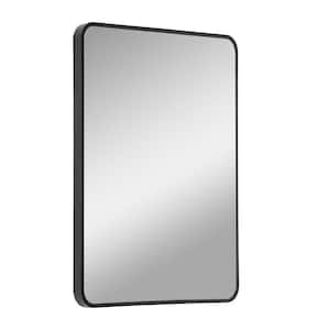 24 in. W x 36 in. H Rounded Corner Rectangular Aluminium Framed Wall Bathroom Vanity Mirror in Black