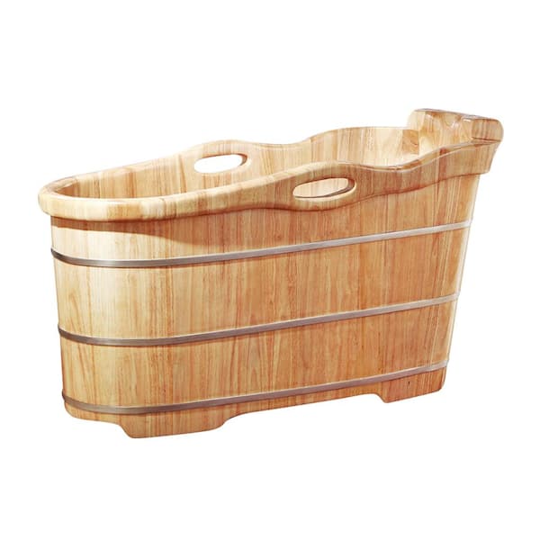 57 in. Wood Flatbottom Bathtub in Natural Wood