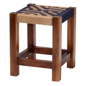 Prunella Navy Blue and Brown Jute Ottoman Footstool