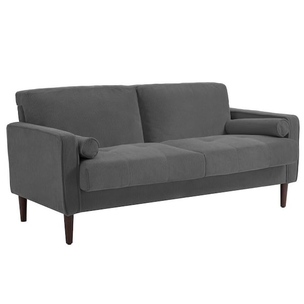 Uixe 62 in. Gray Straight Arm Corduroy Fabric Upholstered Rectangle 2-Seater Loveseat