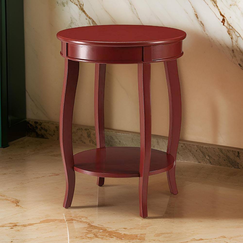 Elegant Stylized Leg Round Wood Side Table in Red